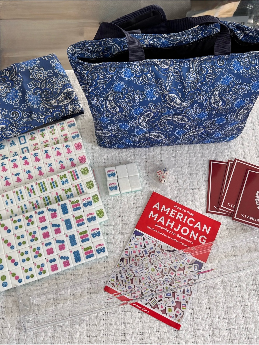American Mahjong Travel Set - Blue Paisley Carry Bag